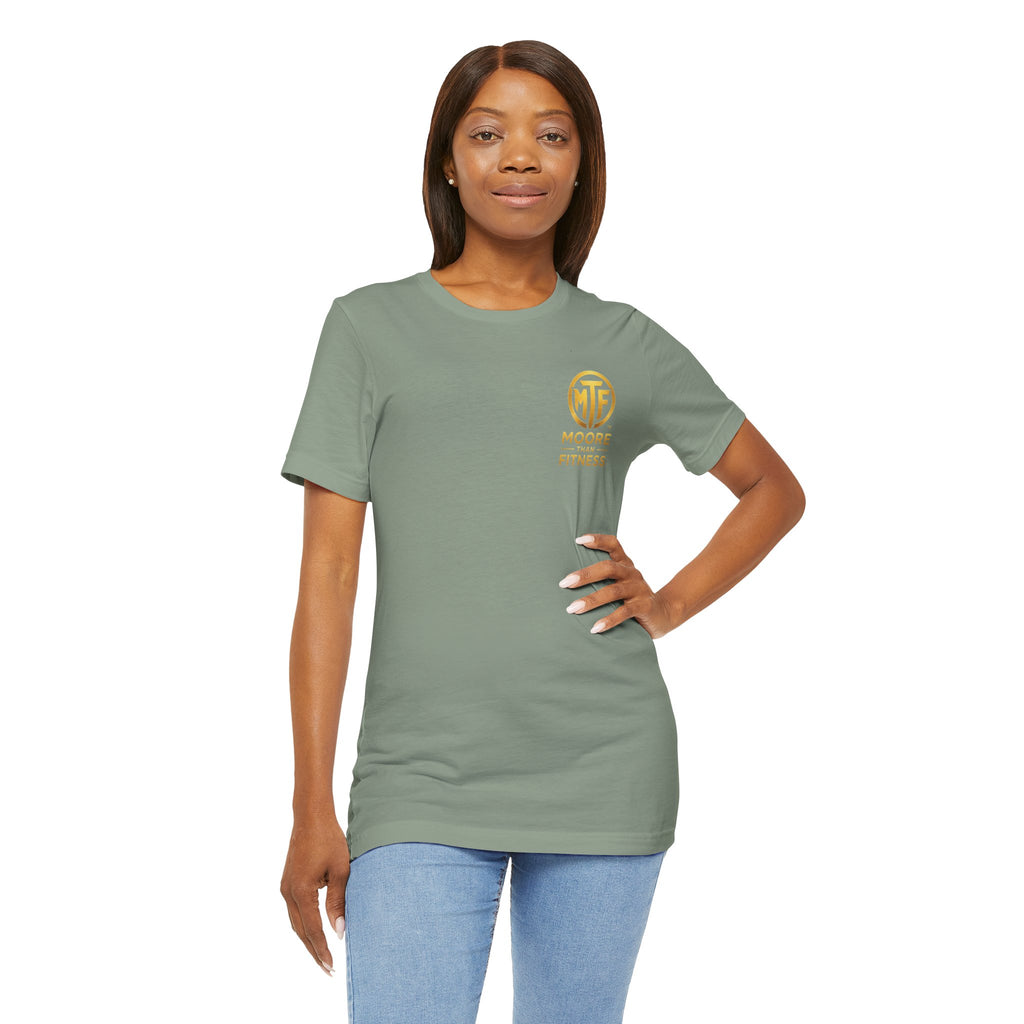 Moore Than Fitness Tee – Gold Logo Short Sleeve Shirt