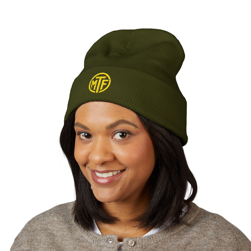 Embroidered Monogram Cuffed Beanie — Classic Knit Winter Hat
