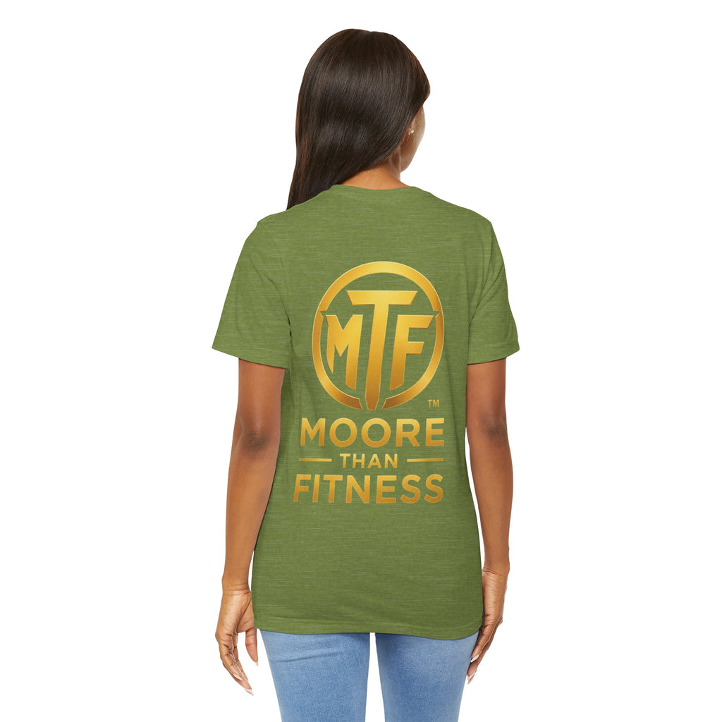 Moore Than Fitness Tee – Gold Logo Short Sleeve Shirt