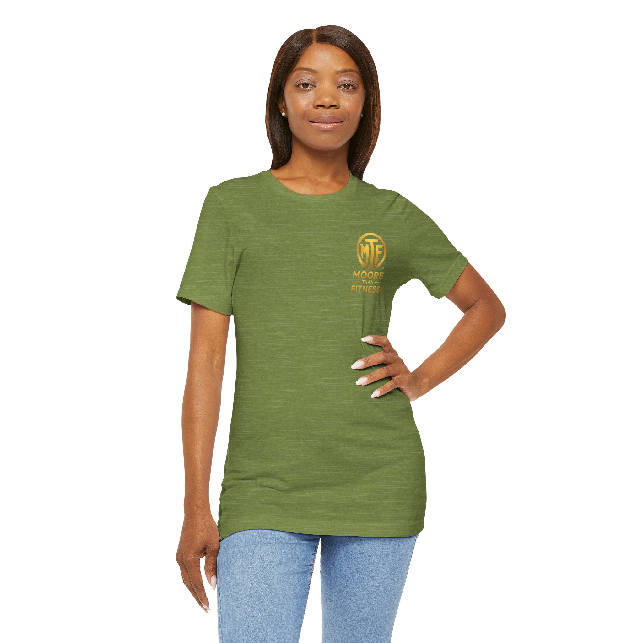 Moore Than Fitness Tee – Gold Logo Short Sleeve Shirt