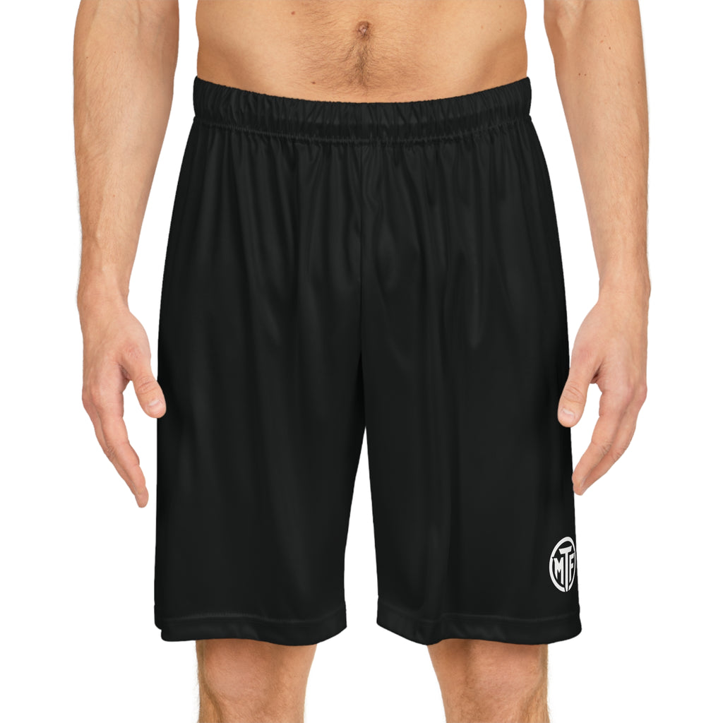 Black Performance Basketball Shorts with Subtle WTF Logo — Athletic Mesh AOP