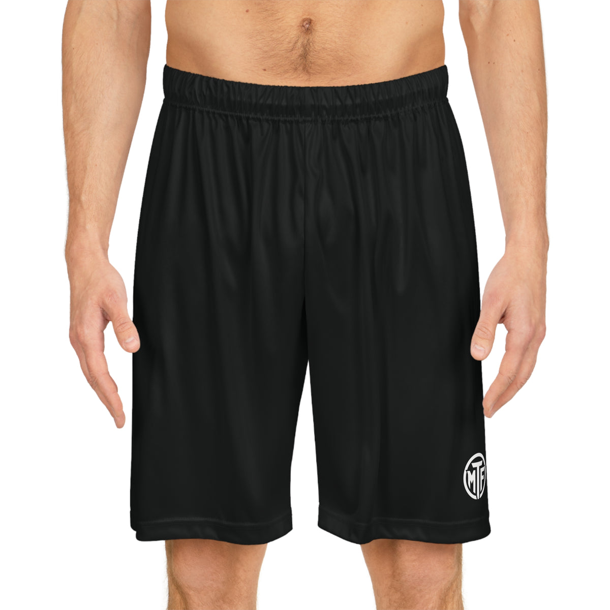 Black Performance Basketball Shorts with Subtle WTF Logo — Athletic Mesh AOP