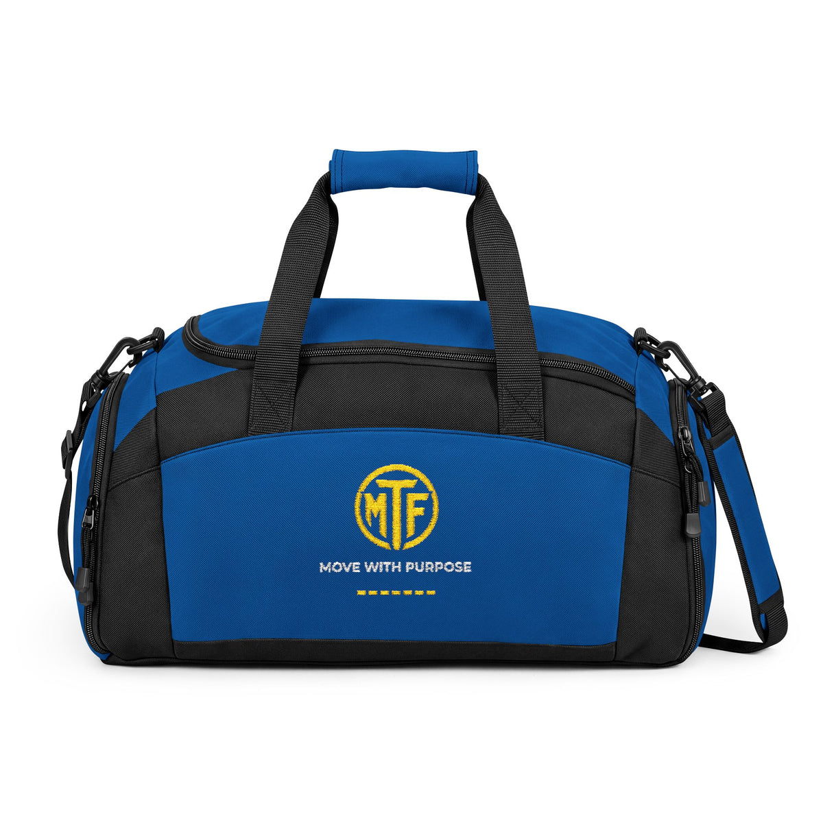 Embroidered Move With Purpose Gym Bag — Black Duffle for Fitness & Travel