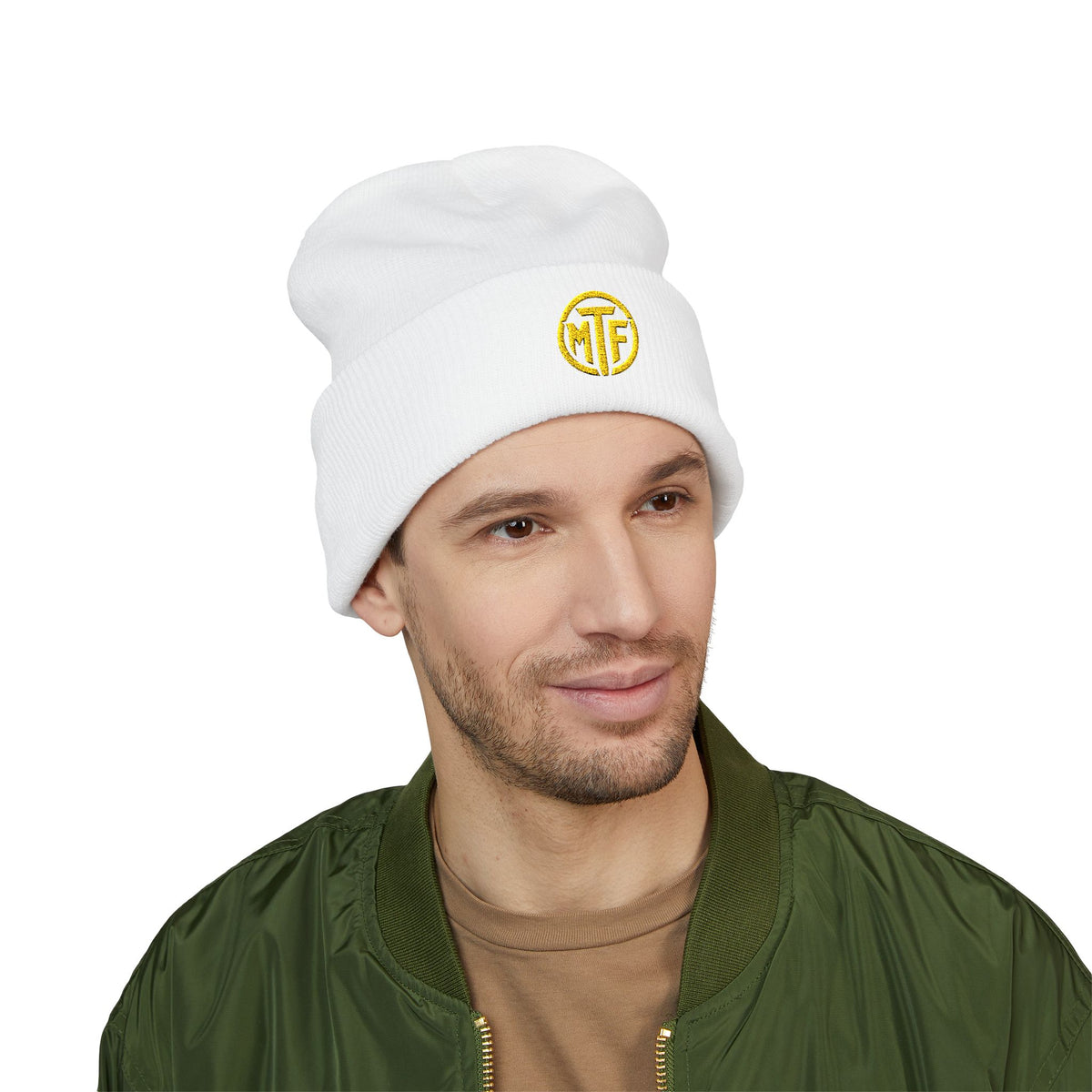 Embroidered Monogram Cuffed Beanie — Classic Knit Winter Hat