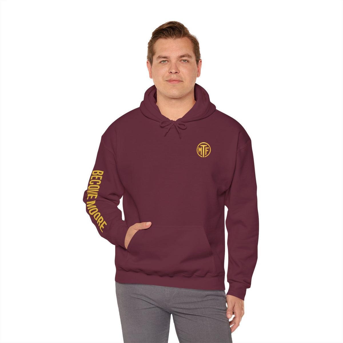 Signature Moore Than Fitness Logo Hoodie — "Become Moore" Sleeve Pullover