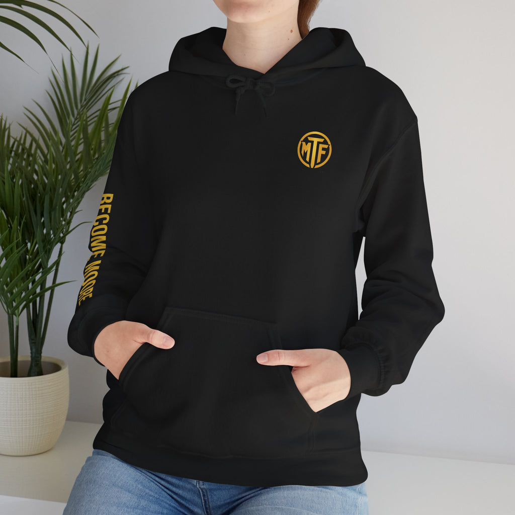 Signature Moore Than Fitness Logo Hoodie — "Become Moore" Sleeve Pullover