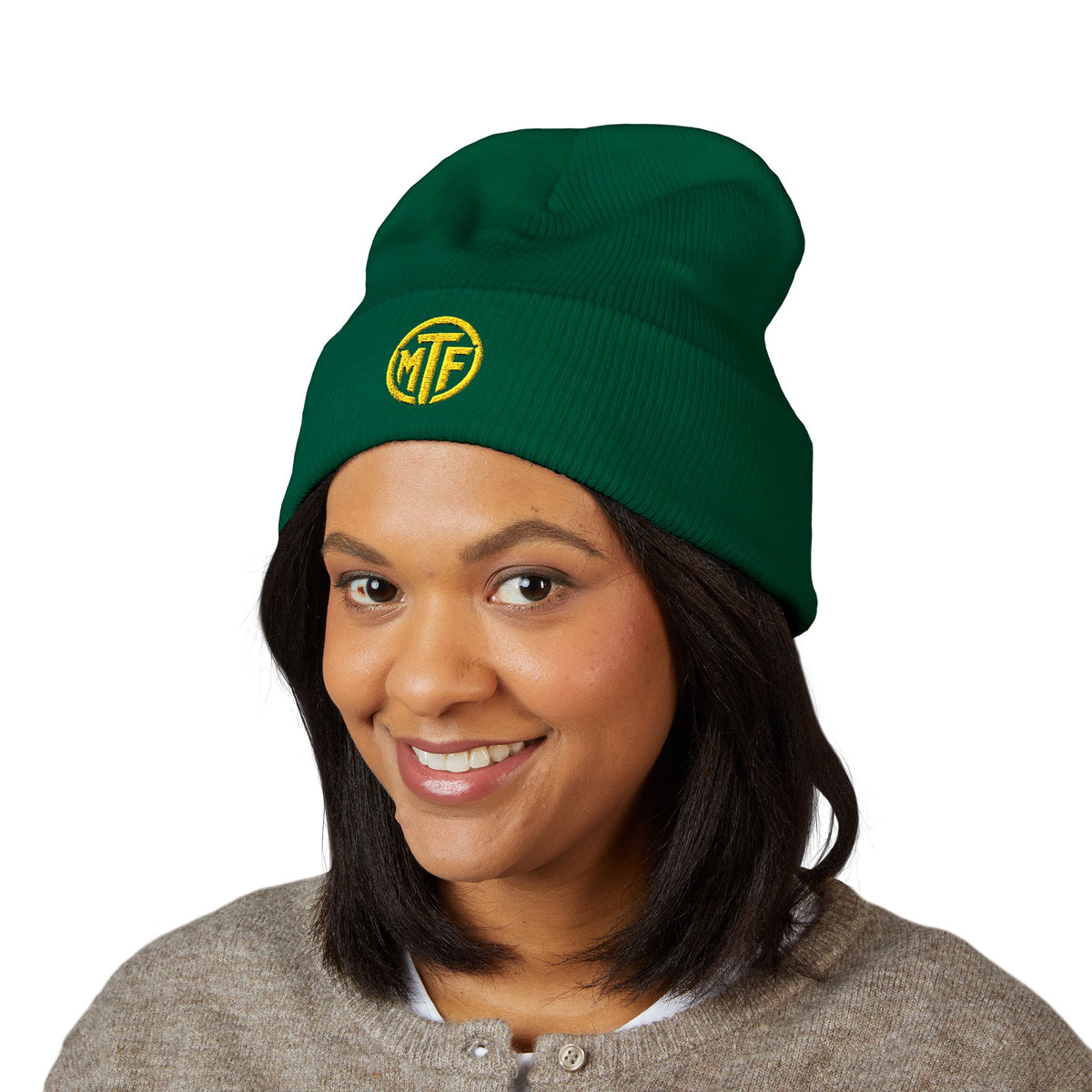 Embroidered Monogram Cuffed Beanie — Classic Knit Winter Hat
