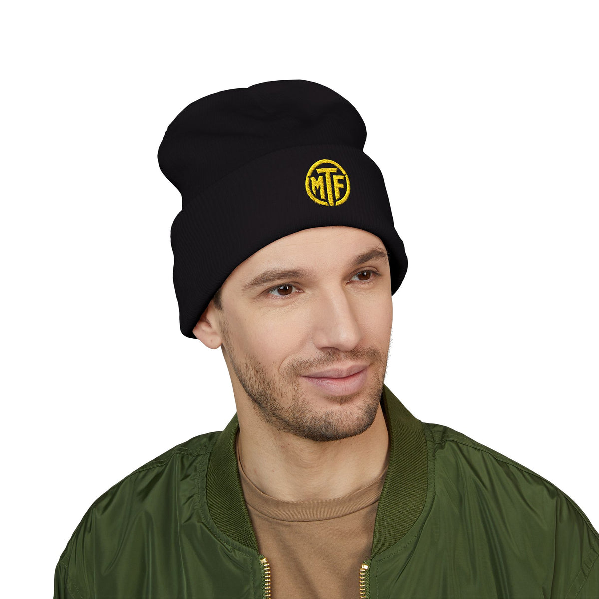 Embroidered Monogram Cuffed Beanie — Classic Knit Winter Hat