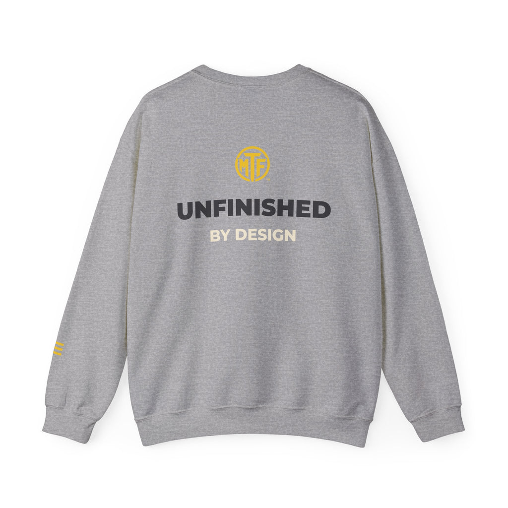 Crewneck Sweatshirt — "Unfinished by Design" Minimal Logo Pullover