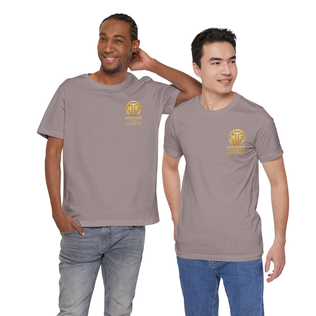 Moore Than Fitness Tee – Gold Logo Short Sleeve Shirt