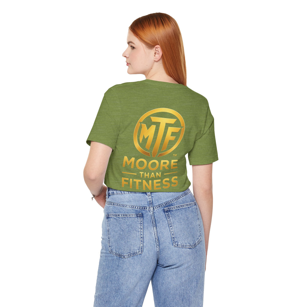 Moore Than Fitness Tee – Gold Logo Short Sleeve Shirt