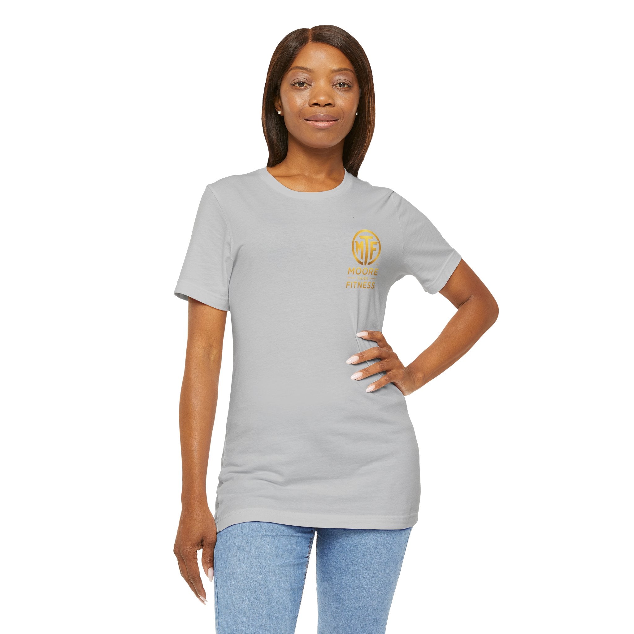 Moore Than Fitness Tee – Gold Logo Short Sleeve Shirt