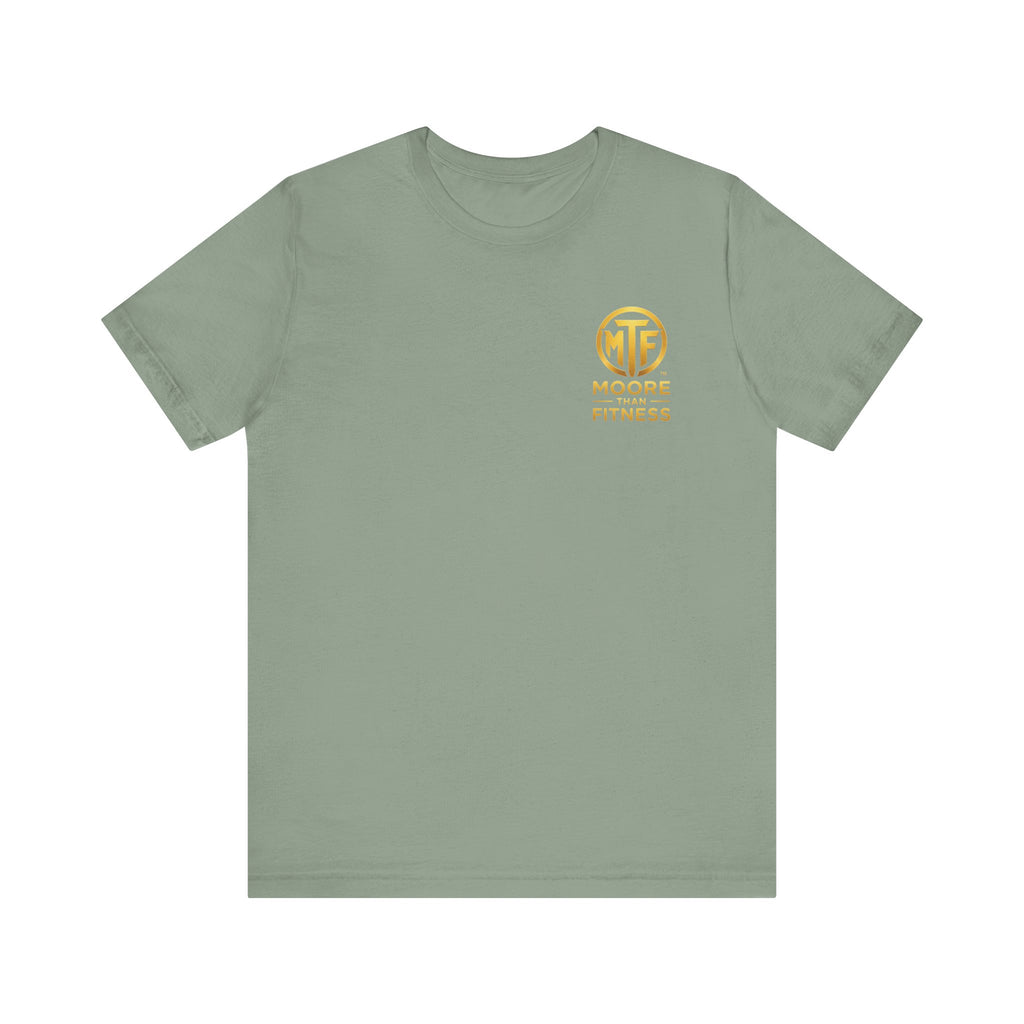 Moore Than Fitness Tee – Gold Logo Short Sleeve Shirt