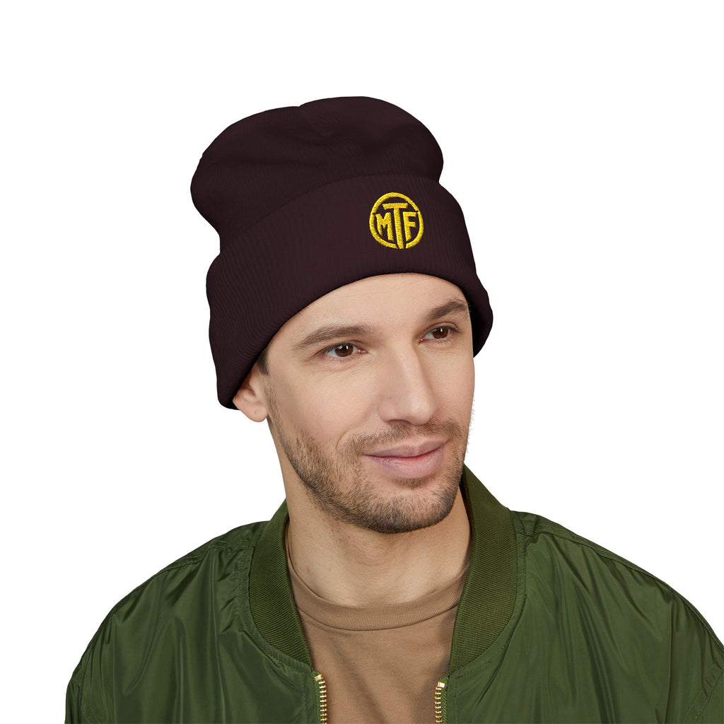 Embroidered Monogram Cuffed Beanie — Classic Knit Winter Hat