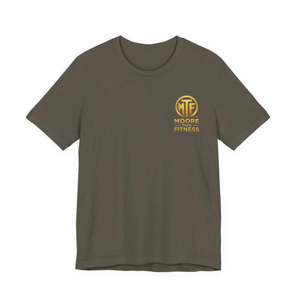 Moore Than Fitness Tee – Gold Logo Short Sleeve Shirt