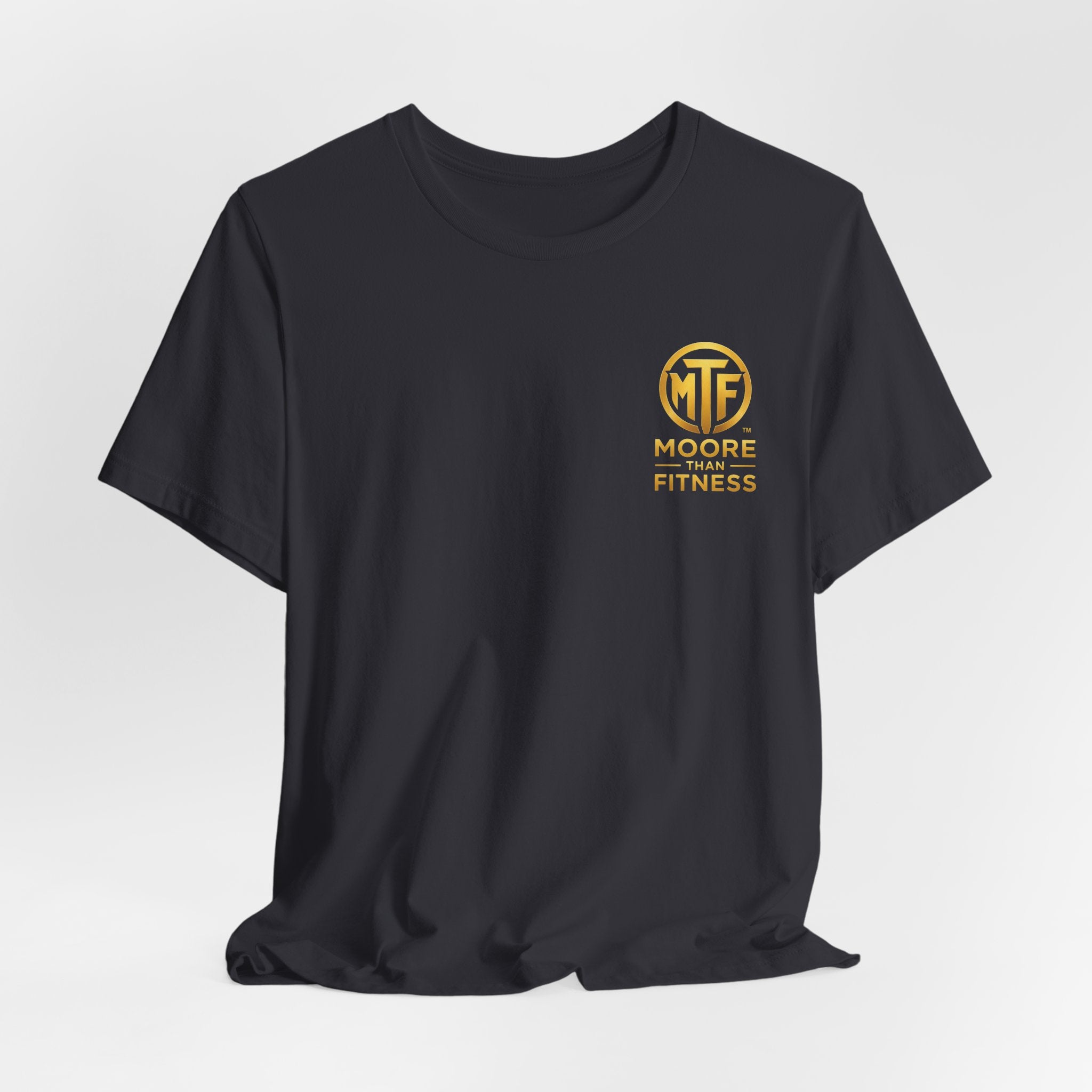 Moore Than Fitness Tee – Gold Logo Short Sleeve Shirt