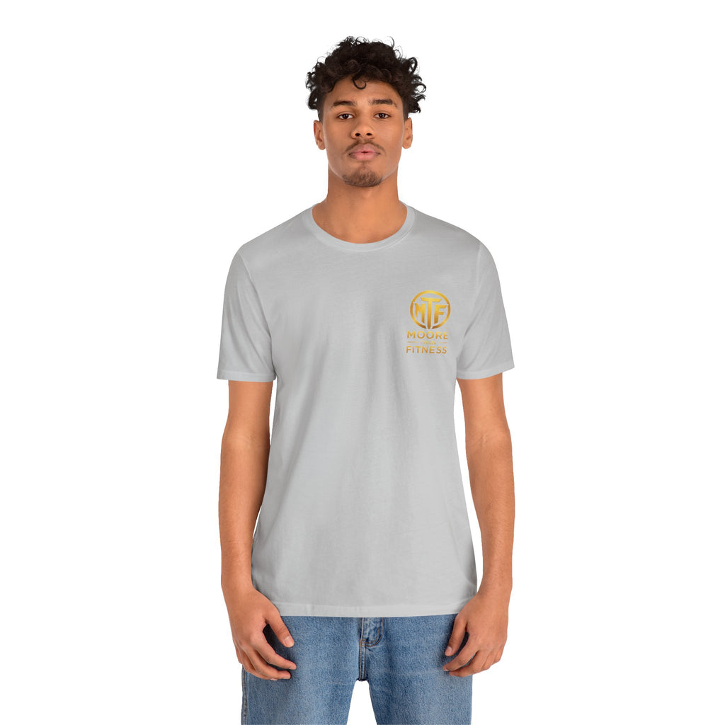 Moore Than Fitness Tee – Gold Logo Short Sleeve Shirt