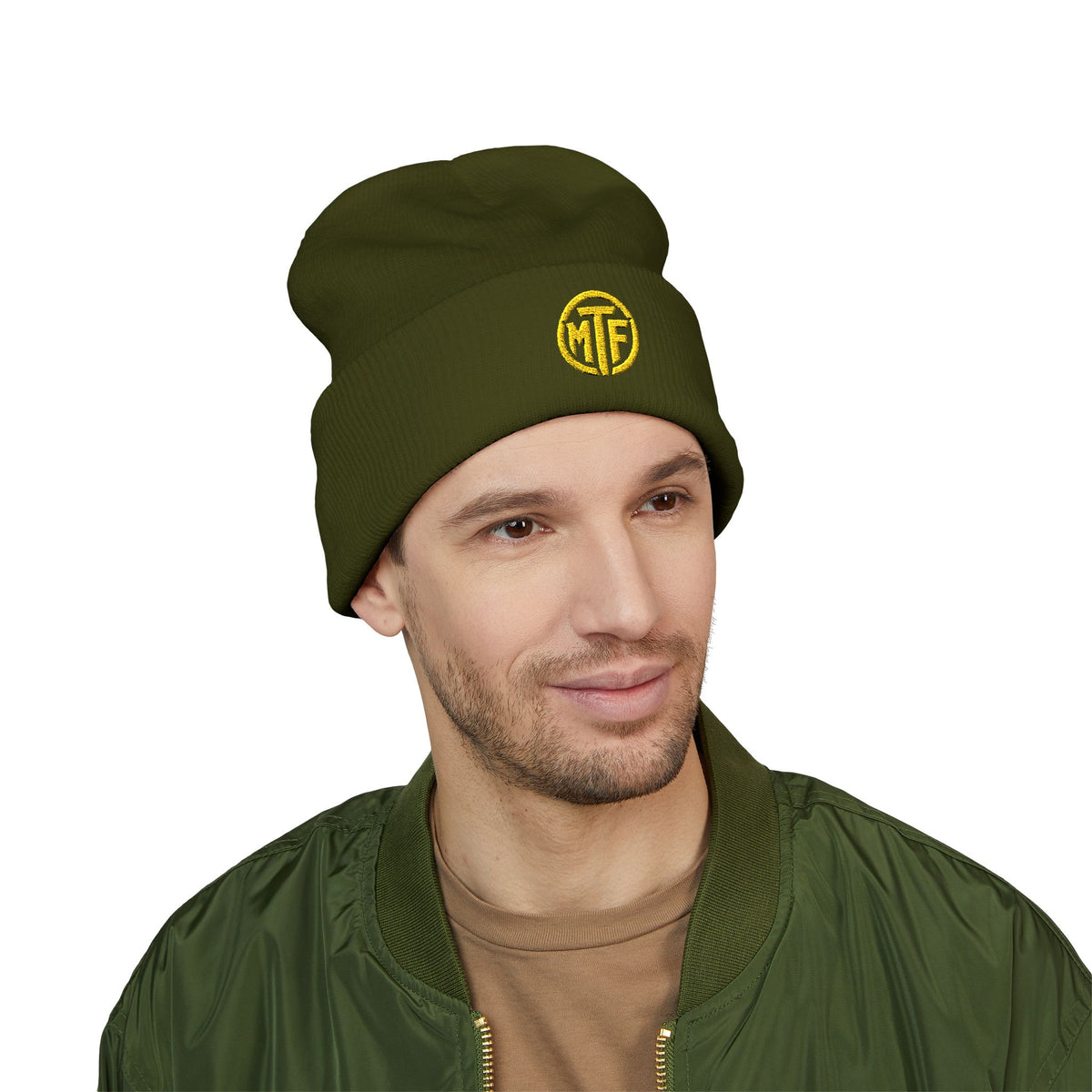 Embroidered Monogram Cuffed Beanie — Classic Knit Winter Hat