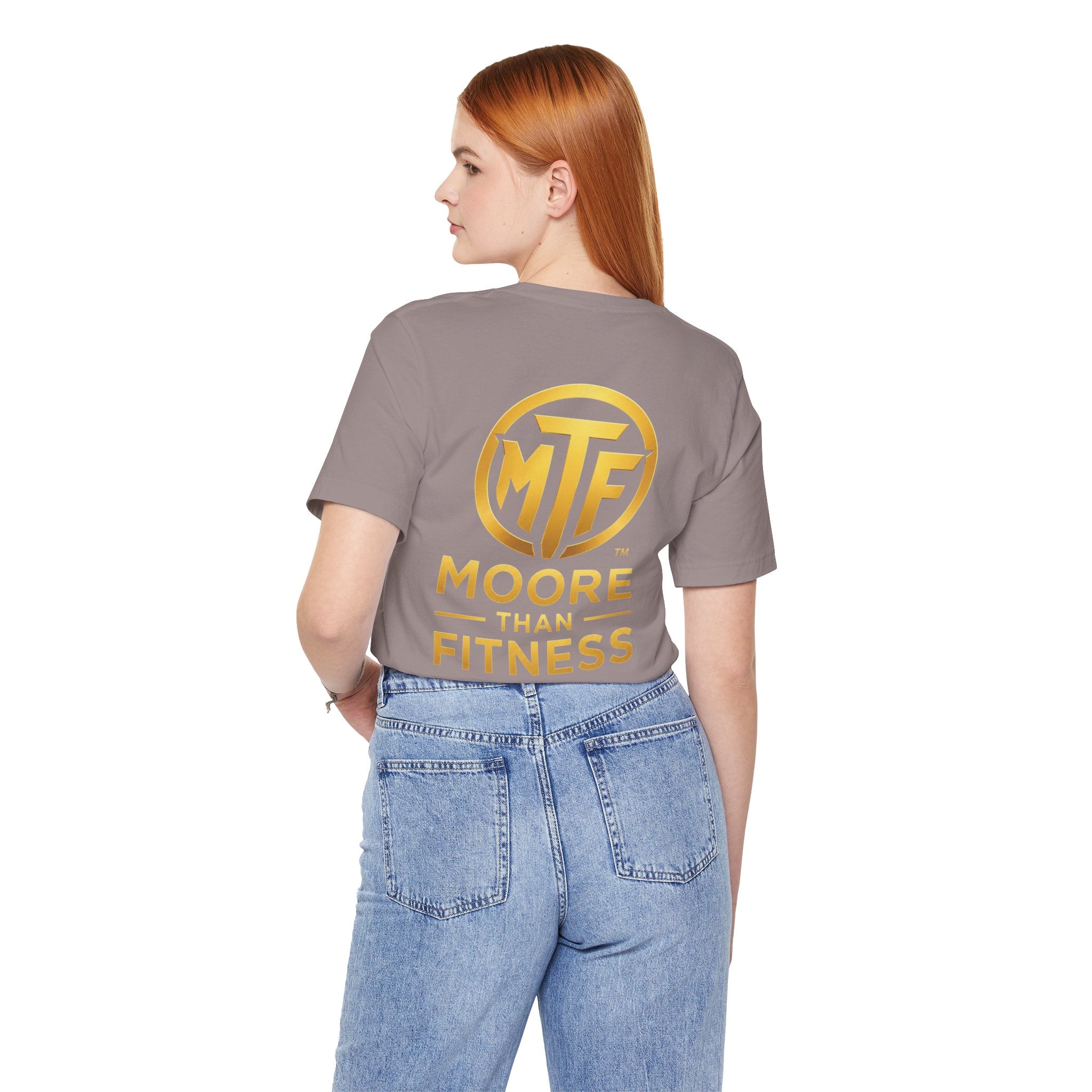 Moore Than Fitness Tee – Gold Logo Short Sleeve Shirt