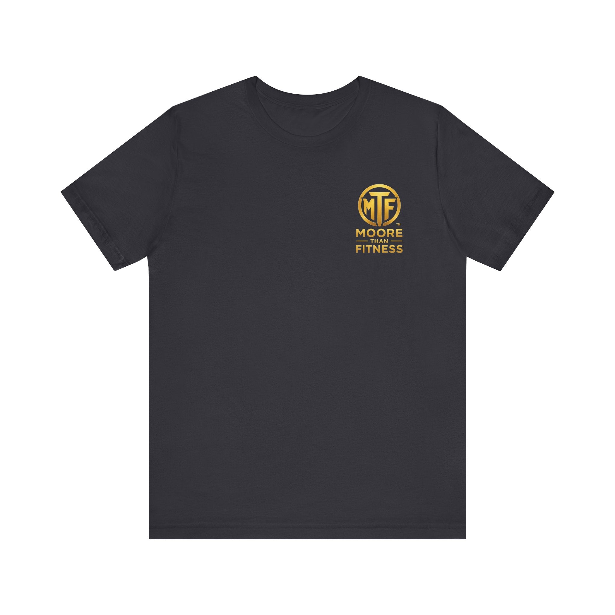 Moore Than Fitness Tee – Gold Logo Short Sleeve Shirt