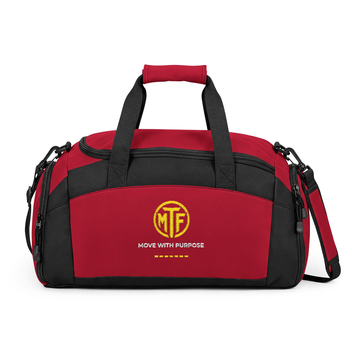 Embroidered Move With Purpose Gym Bag — Black Duffle for Fitness & Travel
