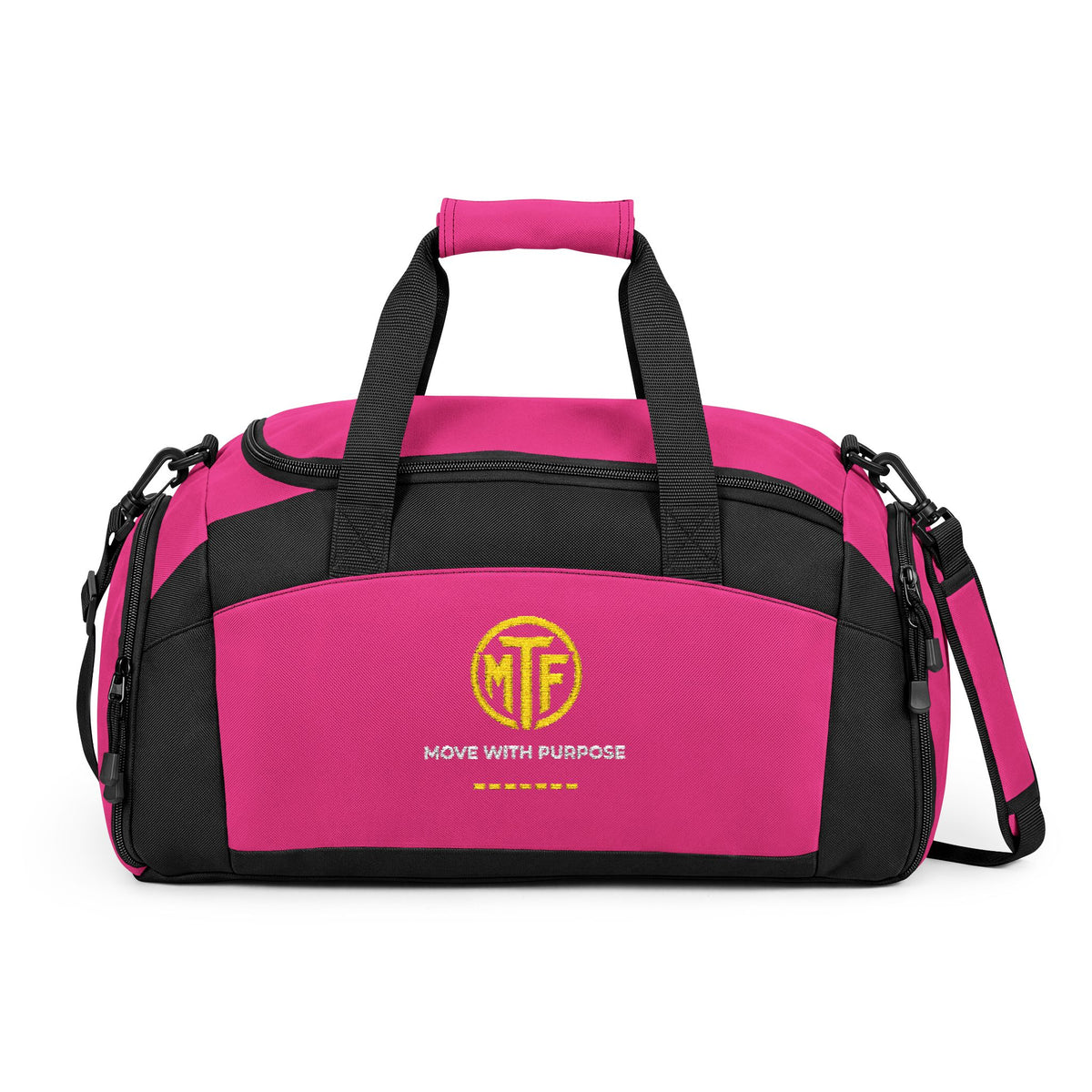 Embroidered Move With Purpose Gym Bag — Black Duffle for Fitness & Travel