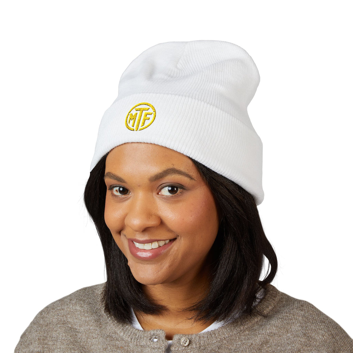 Embroidered Monogram Cuffed Beanie — Classic Knit Winter Hat