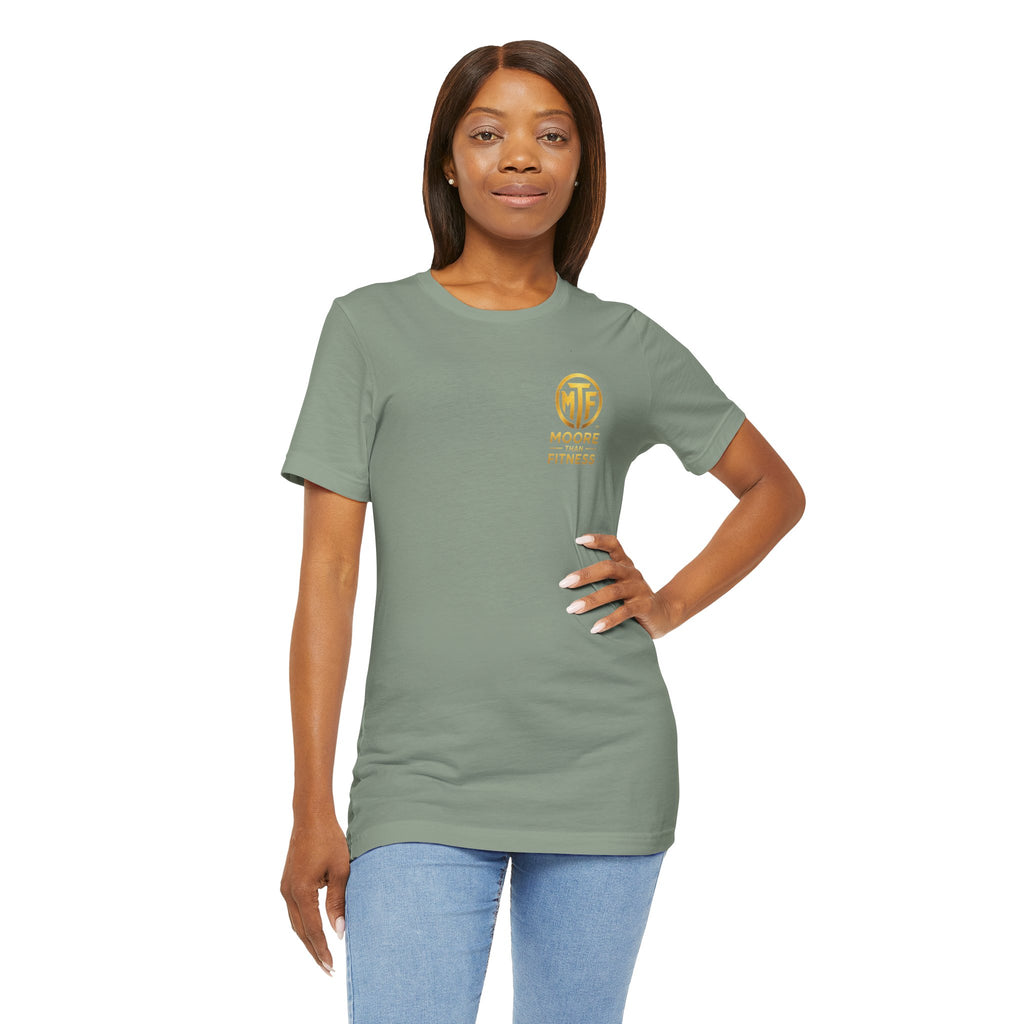 Moore Than Fitness Tee – Gold Logo Short Sleeve Shirt