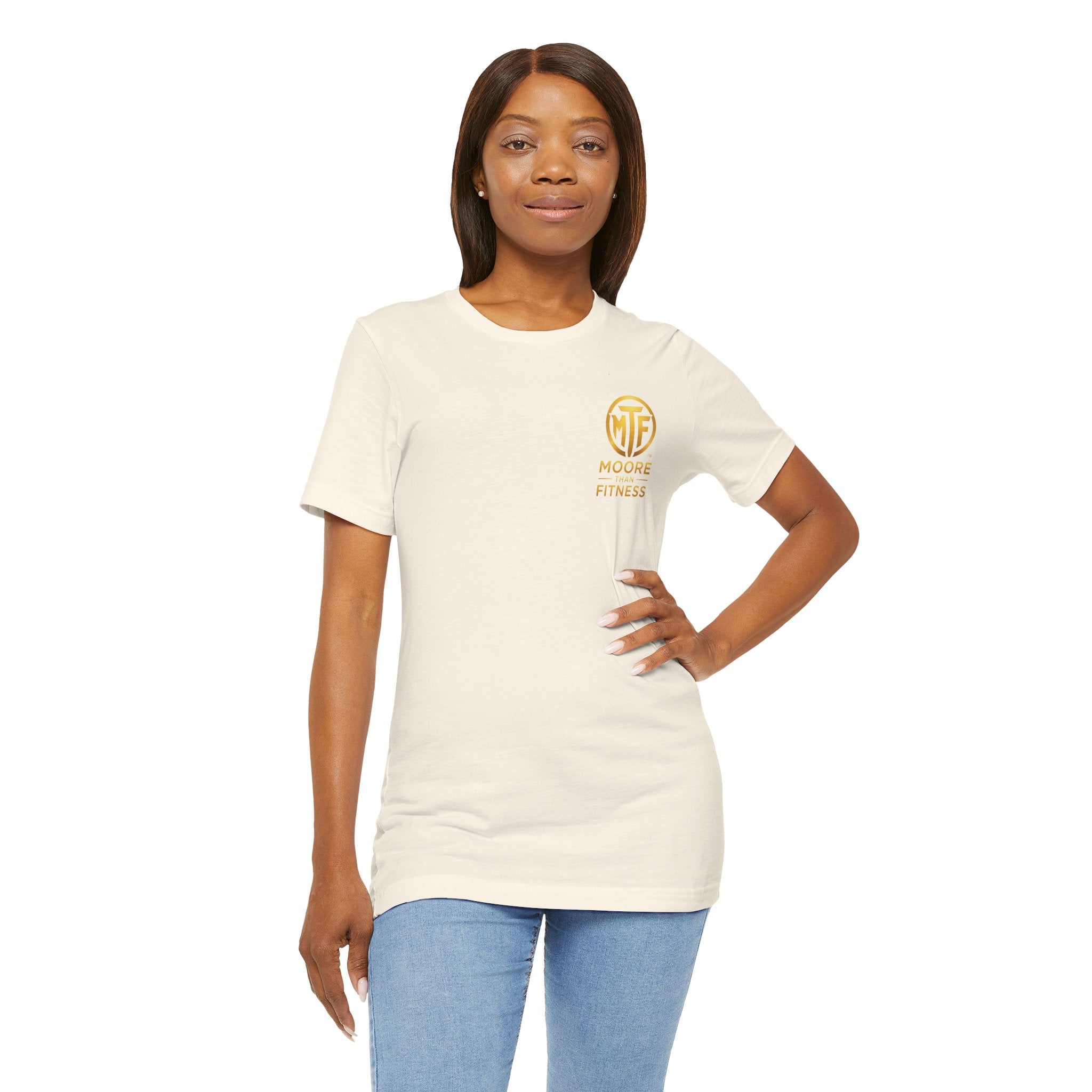 Moore Than Fitness Tee – Gold Logo Short Sleeve Shirt