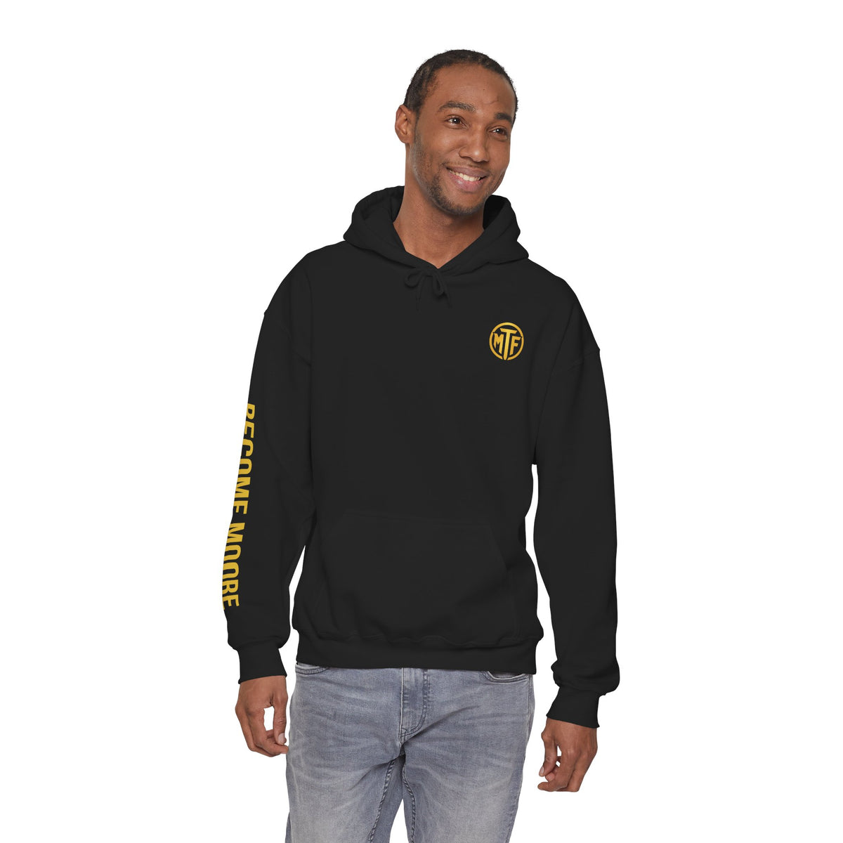 Signature Moore Than Fitness Logo Hoodie — "Become Moore" Sleeve Pullover