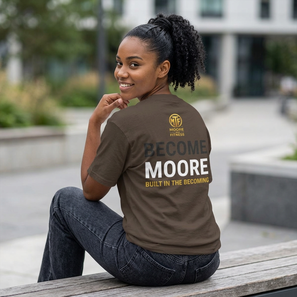 Become Moore Tee — 'Become Moore: Built in the Becoming' Motivational Crewneck