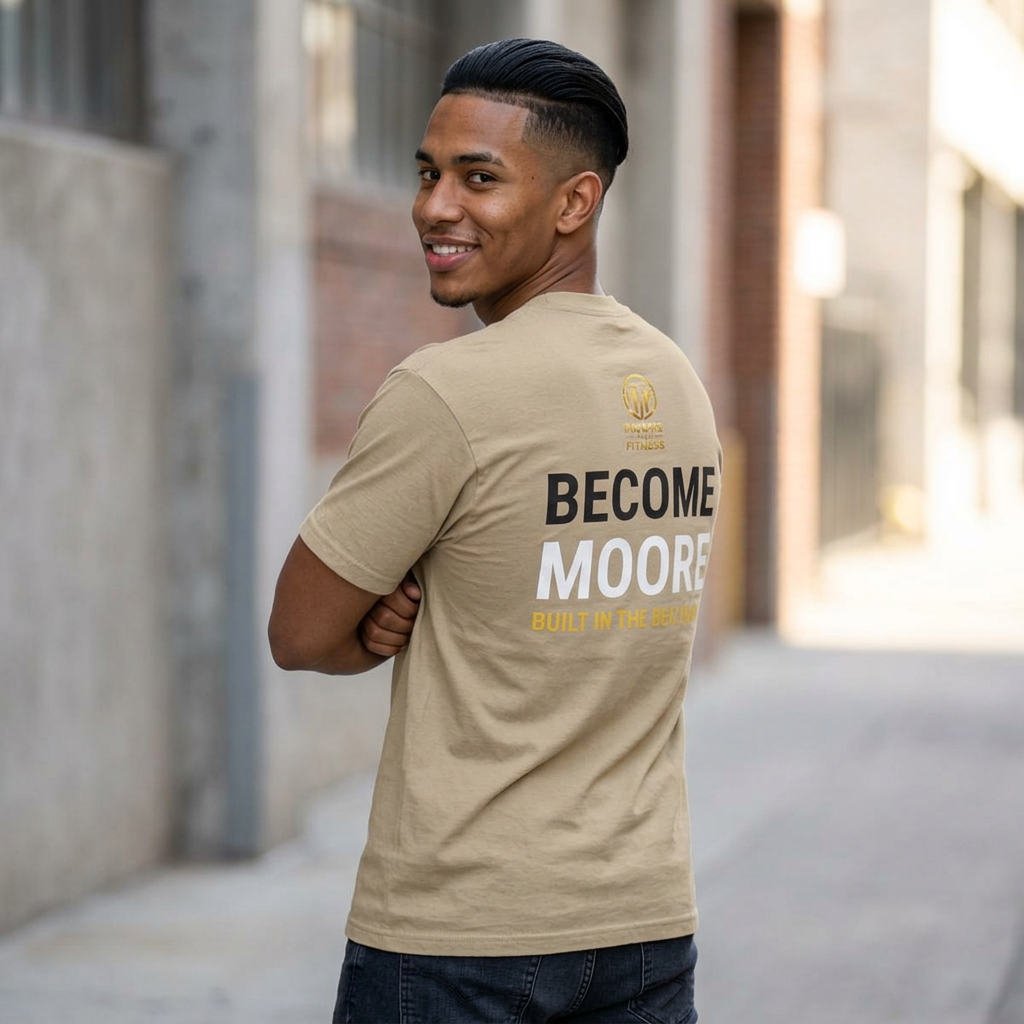 Become Moore Tee — 'Become Moore: Built in the Becoming' Motivational Crewneck