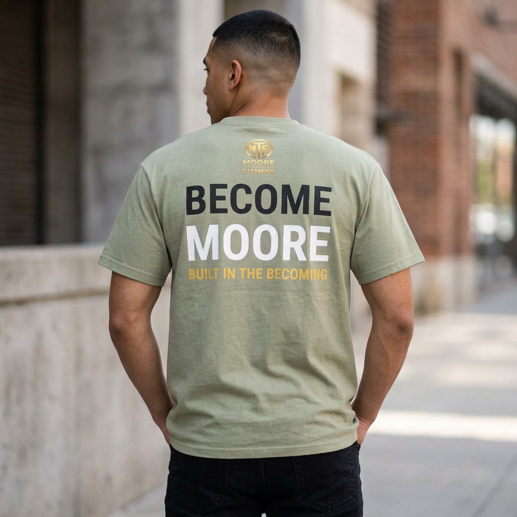 Become Moore Tee — 'Become Moore: Built in the Becoming' Motivational Crewneck