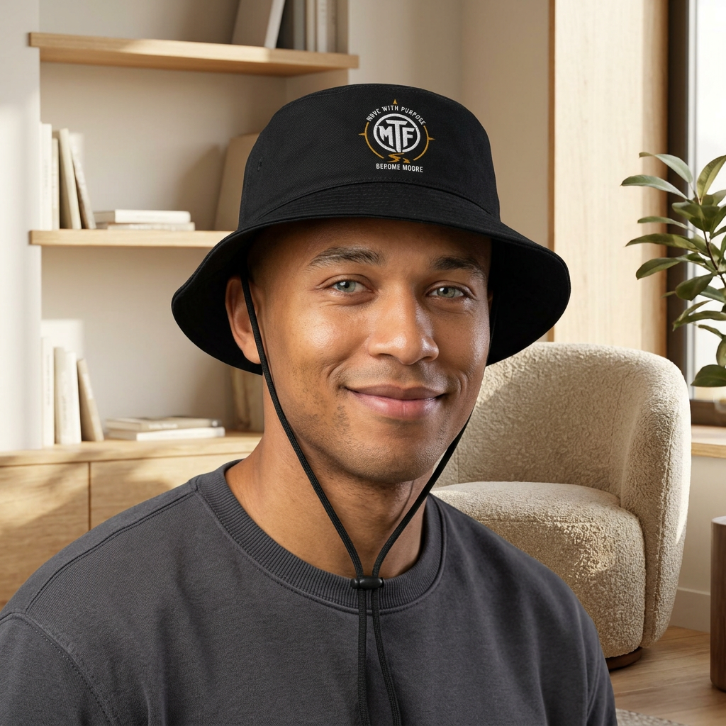 MTF Logo Wide Brim Bucket Hat — Outdoor Sun Fishing Boonie Hat with Chin Strap