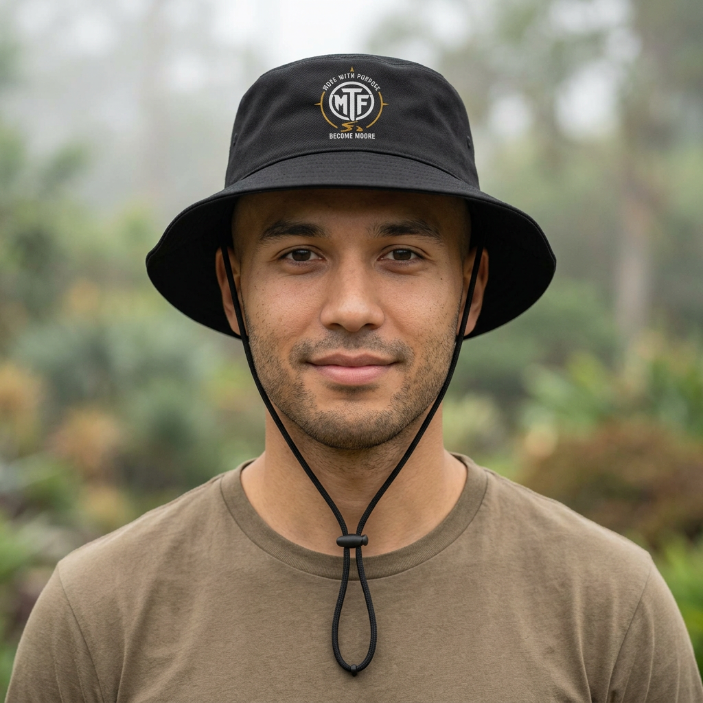 MTF Logo Wide Brim Bucket Hat — Outdoor Sun Fishing Boonie Hat with Chin Strap