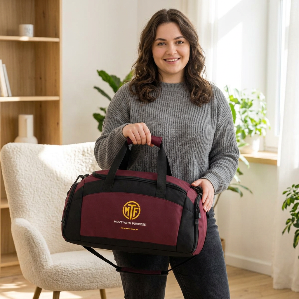 Embroidered Move With Purpose Gym Bag — Black Duffle for Fitness & Travel
