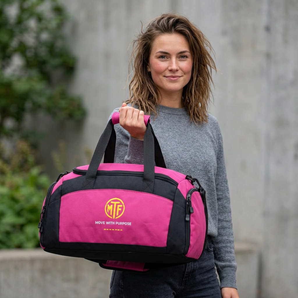 Embroidered Move With Purpose Gym Bag — Black Duffle for Fitness & Travel