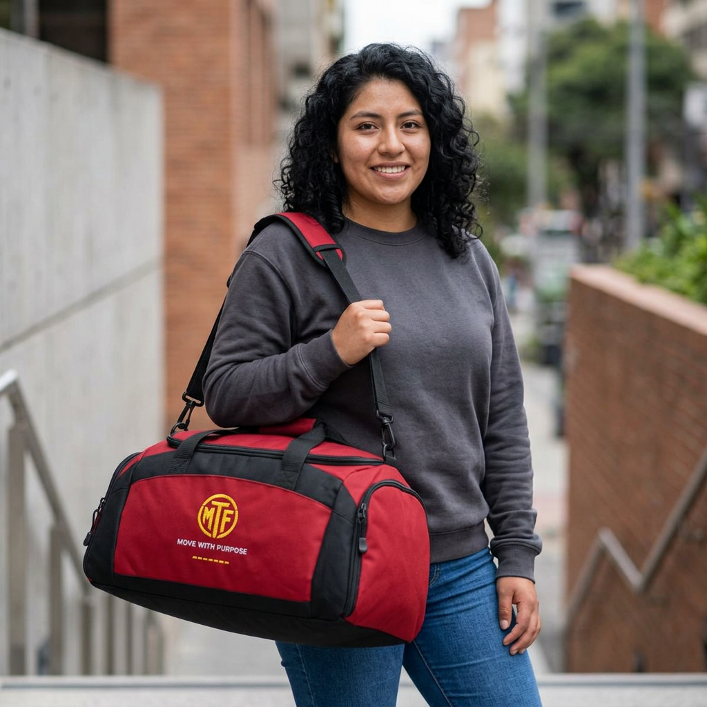 Embroidered Move With Purpose Gym Bag — Black Duffle for Fitness & Travel