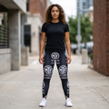 Moore Than Fitness Logo Leggings — Women's Black All-Over Print Workout Leggings