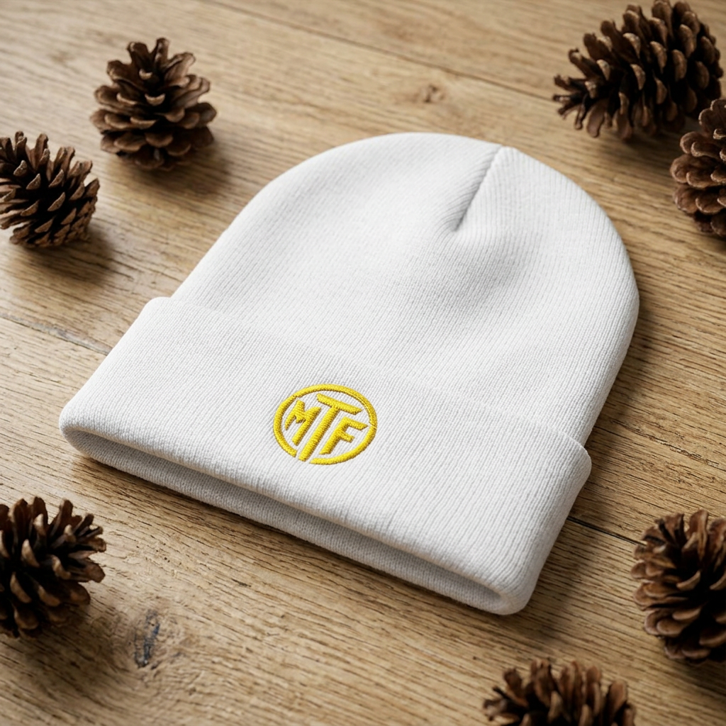 Embroidered Monogram Cuffed Beanie — Classic Knit Winter Hat