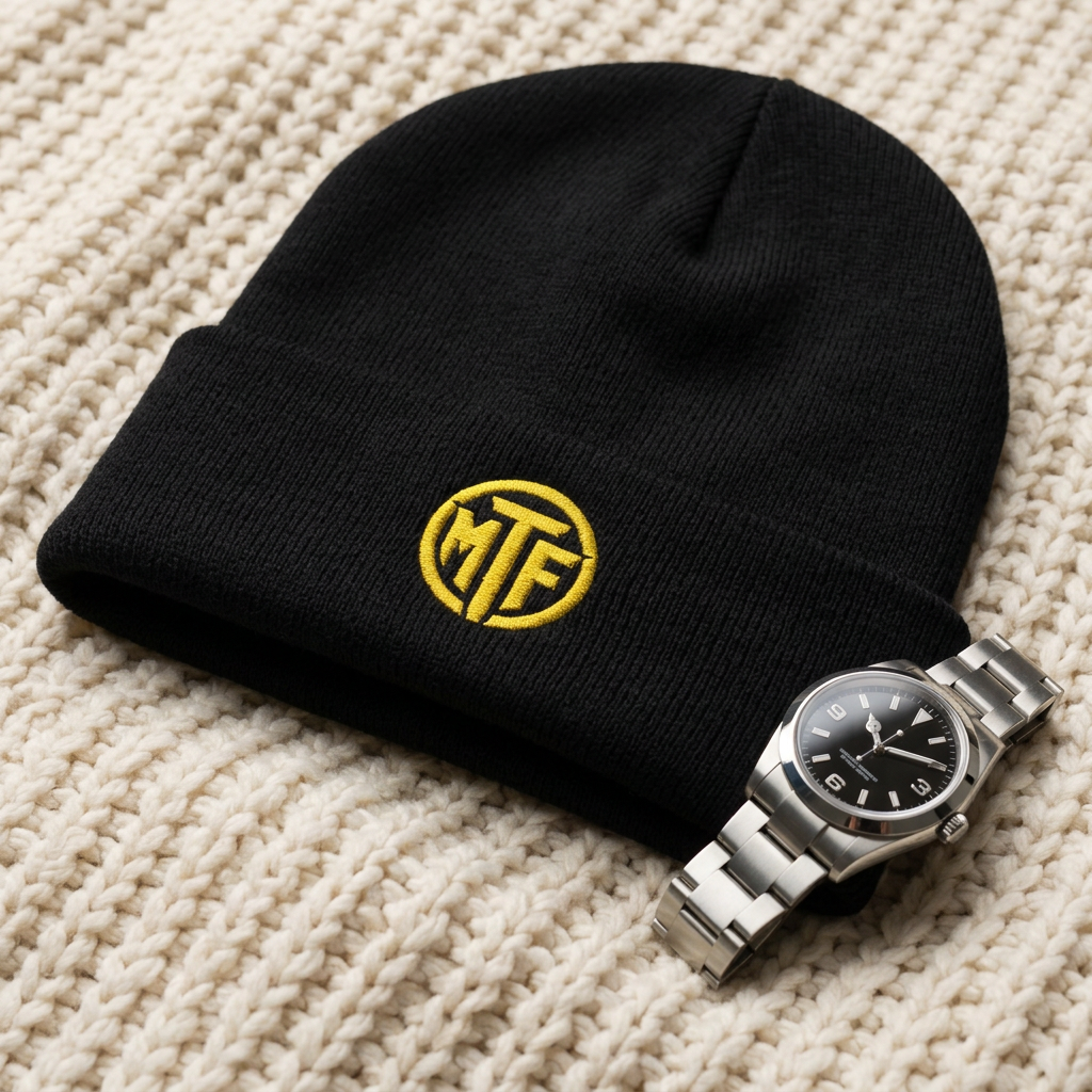 Embroidered Monogram Cuffed Beanie — Classic Knit Winter Hat
