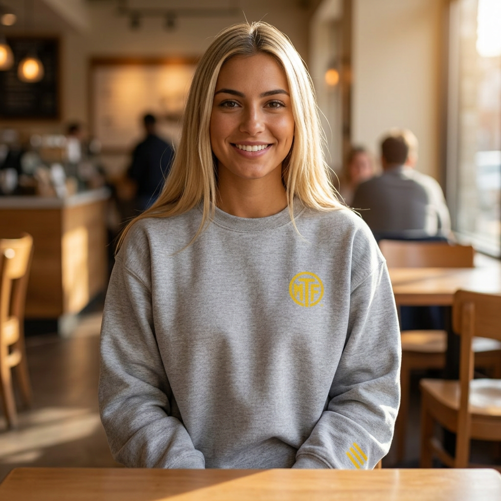 Crewneck Sweatshirt — "Unfinished by Design" Minimal Logo Pullover