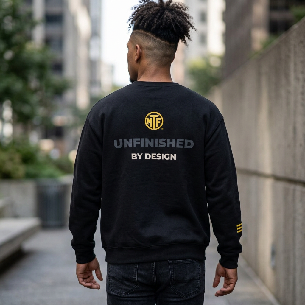 Crewneck Sweatshirt — "Unfinished by Design" Minimal Logo Pullover