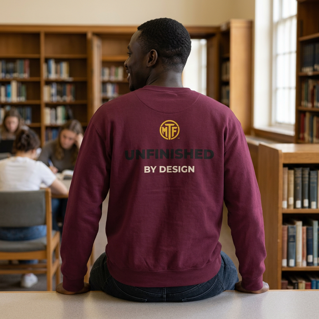 Crewneck Sweatshirt — "Unfinished by Design" Minimal Logo Pullover