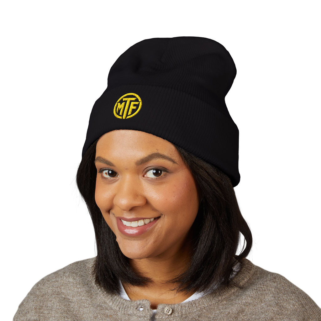 Embroidered Monogram Cuffed Beanie — Classic Knit Winter Hat