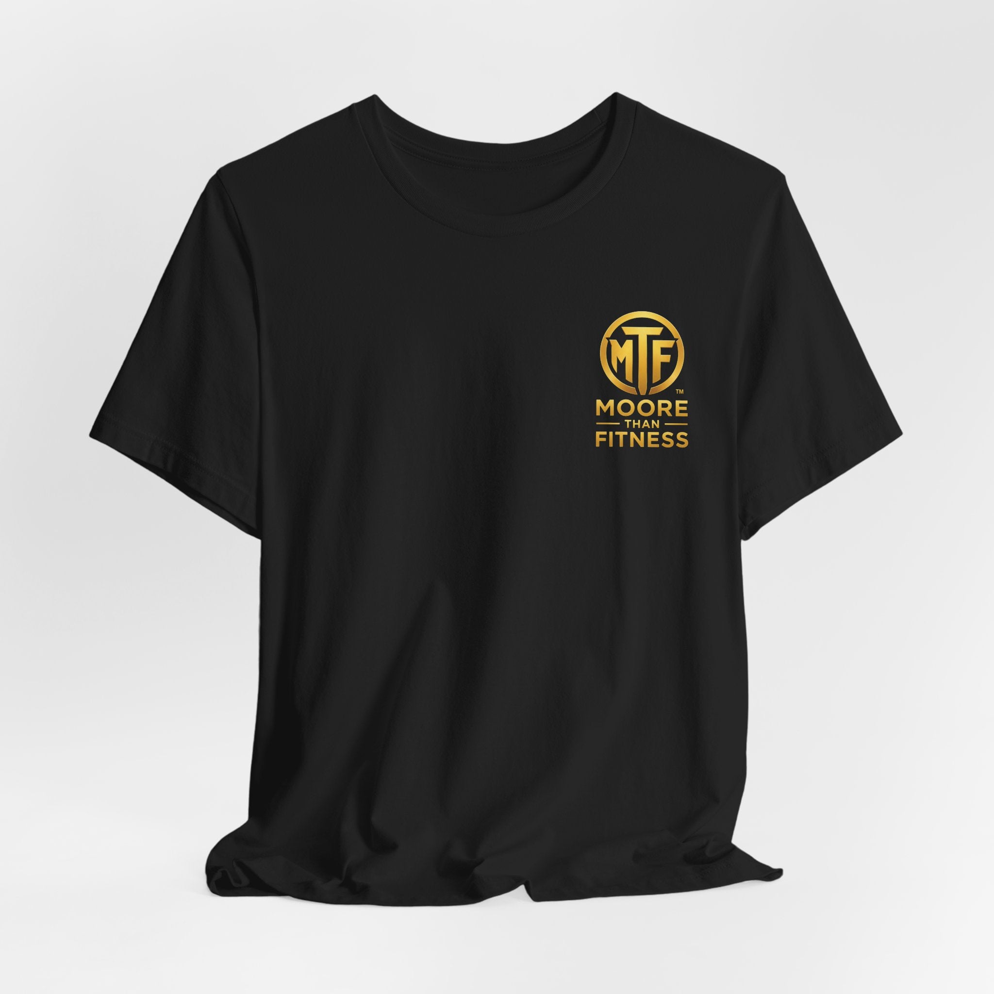 Moore Than Fitness Tee – Gold Logo Short Sleeve Shirt