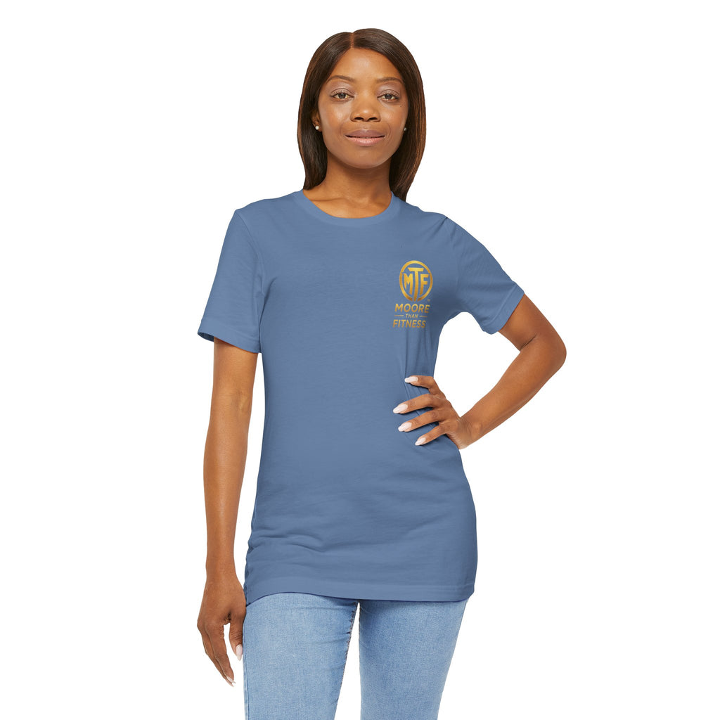 Moore Than Fitness Tee – Gold Logo Short Sleeve Shirt