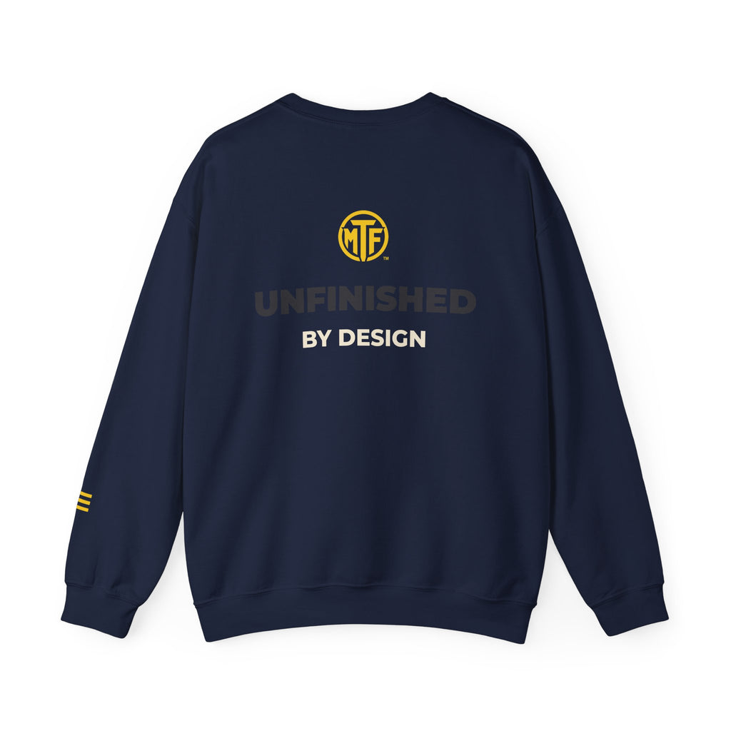 Crewneck Sweatshirt — "Unfinished by Design" Minimal Logo Pullover