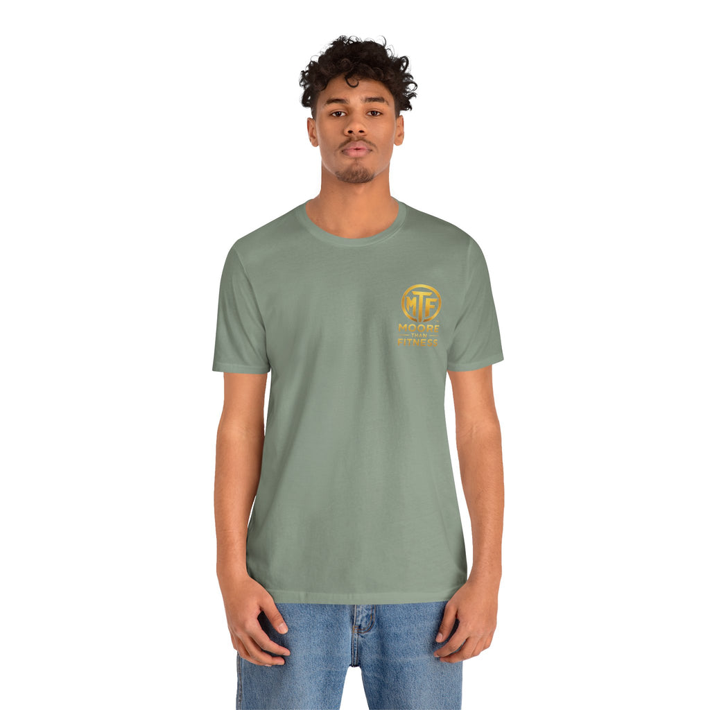 Moore Than Fitness Tee – Gold Logo Short Sleeve Shirt