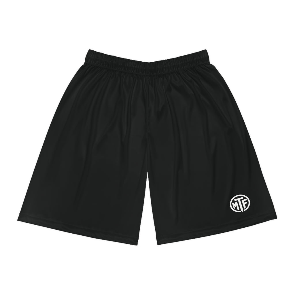 Black Performance Basketball Shorts with Subtle WTF Logo — Athletic Mesh AOP